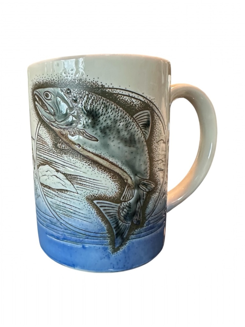 Vintage Fish Trout Salmon Cabincore Lake Textured Mug